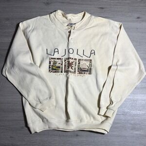 Vintage La Jolla California‎ Sweatshirt XXL Made USA Cream Henley 90s